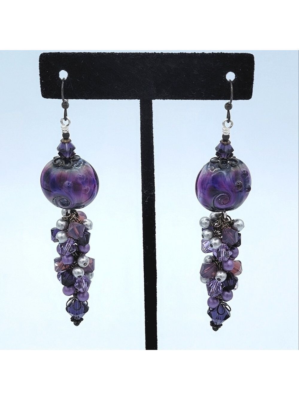 Earrings Lampwork & Purple Crystals #2050